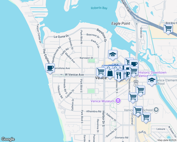 map of restaurants, bars, coffee shops, grocery stores, and more near 524 West Venice Avenue in Venice