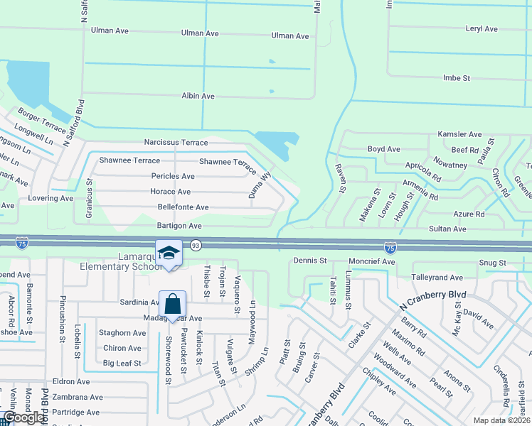 map of restaurants, bars, coffee shops, grocery stores, and more near 3055 Bellefonte Avenue in North Port