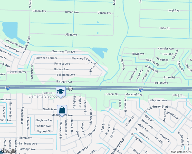 map of restaurants, bars, coffee shops, grocery stores, and more near 3055 Bellefonte Avenue in North Port