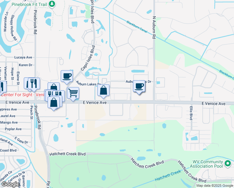 map of restaurants, bars, coffee shops, grocery stores, and more near 6202 L Pavia Boulevard in Venice