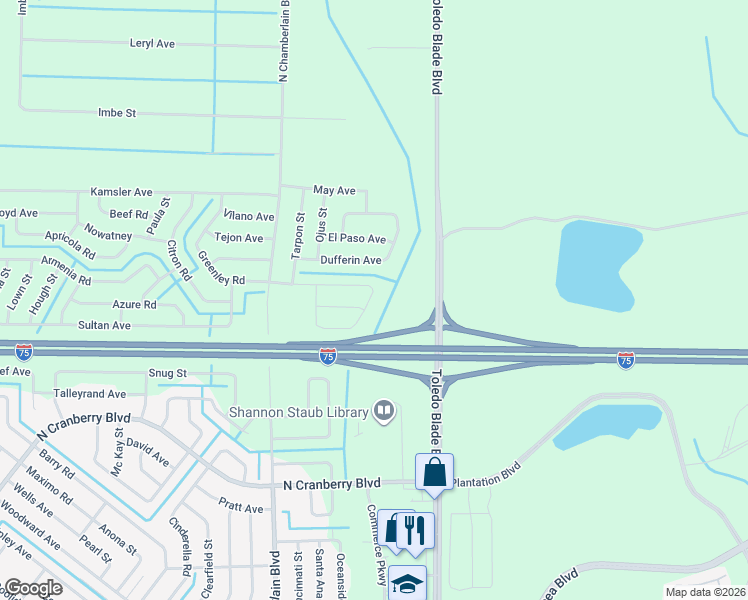map of restaurants, bars, coffee shops, grocery stores, and more near 1531 Greenley Road in North Port