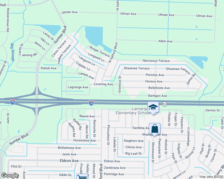 map of restaurants, bars, coffee shops, grocery stores, and more near 3867 Bartigon Avenue in North Port