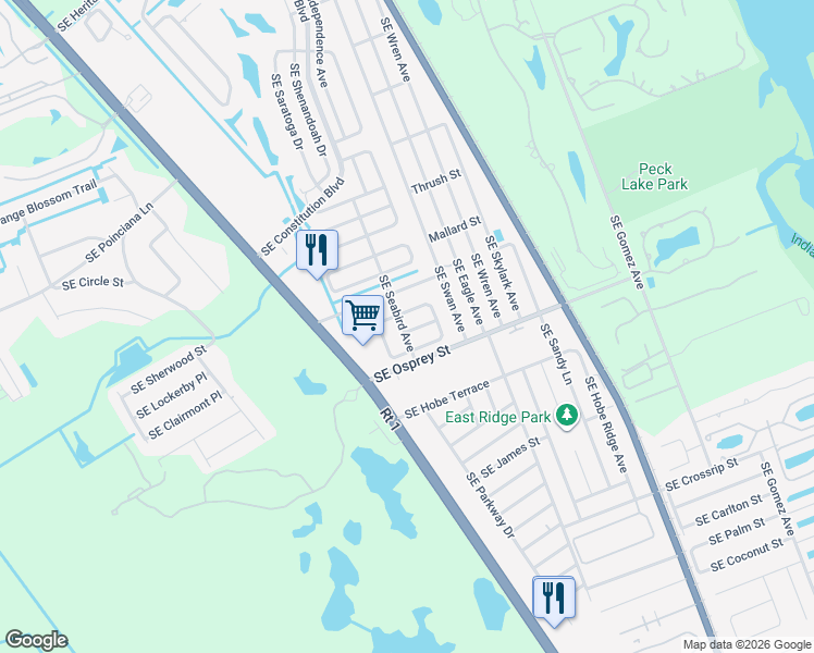 map of restaurants, bars, coffee shops, grocery stores, and more near 7138 Southeast Seahawk Street in Hobe Sound