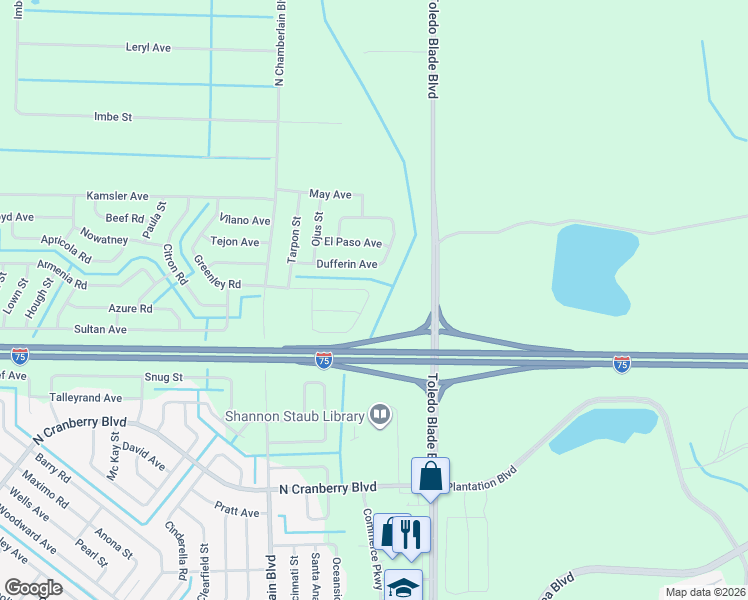 map of restaurants, bars, coffee shops, grocery stores, and more near 1531 Greenley Road in North Port
