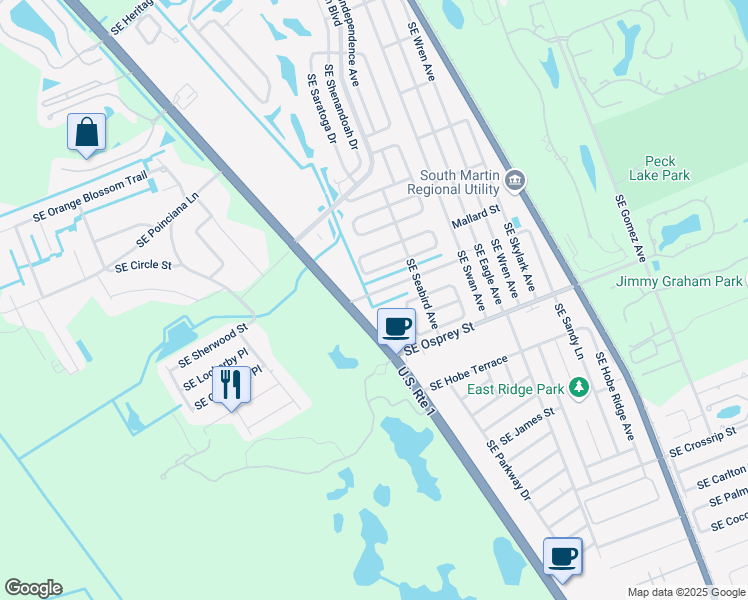 map of restaurants, bars, coffee shops, grocery stores, and more near 6920 Southeast Ridgeway Terrace in Hobe Sound