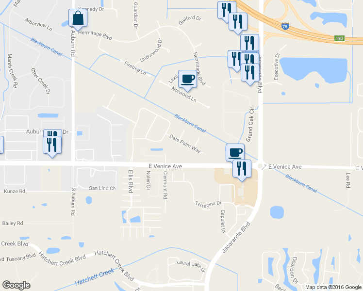 map of restaurants, bars, coffee shops, grocery stores, and more near 2125 Date Palm Way in Venice