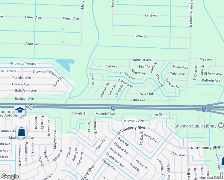 map of restaurants, bars, coffee shops, grocery stores, and more near 2631 Lown Street in North Port
