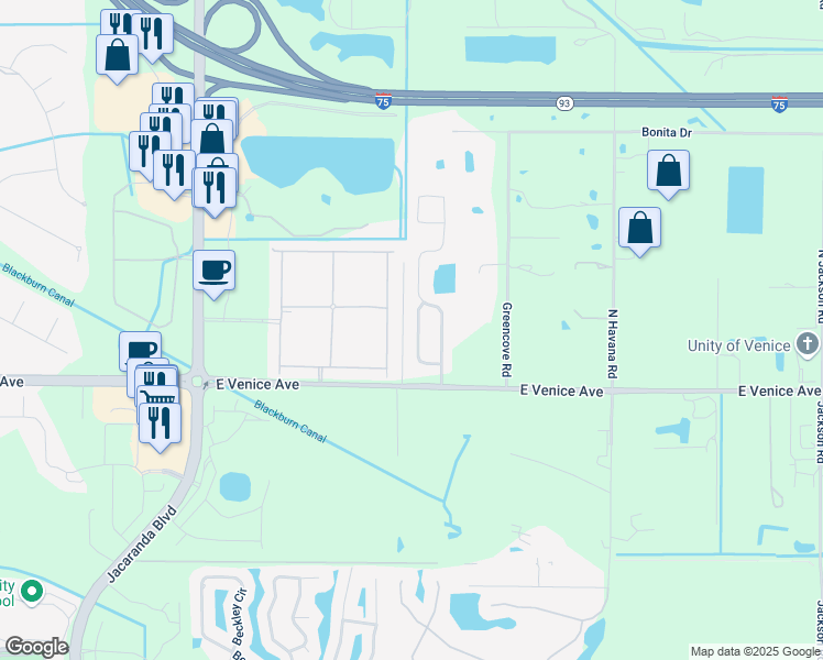 map of restaurants, bars, coffee shops, grocery stores, and more near 245 Greywing Court in Venice