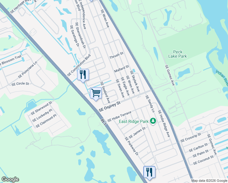 map of restaurants, bars, coffee shops, grocery stores, and more near 7140 Southeast Ridgeway Terrace in Hobe Sound