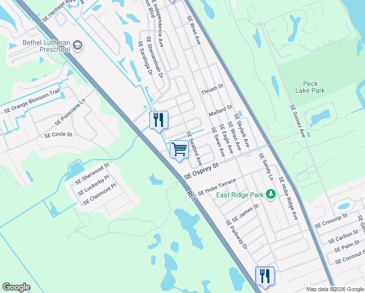 map of restaurants, bars, coffee shops, grocery stores, and more near 7000 Southeast Ridgeway Terrace in Hobe Sound