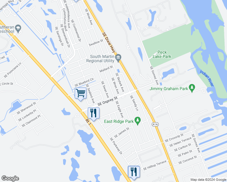 map of restaurants, bars, coffee shops, grocery stores, and more near 8449 Southeast Eagle Avenue in Hobe Sound