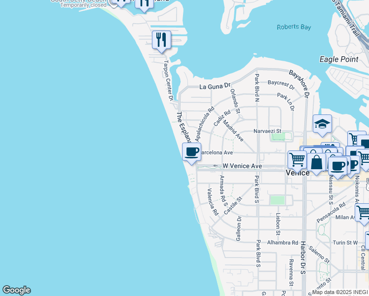 map of restaurants, bars, coffee shops, grocery stores, and more near 333 The Esplanade North in Venice