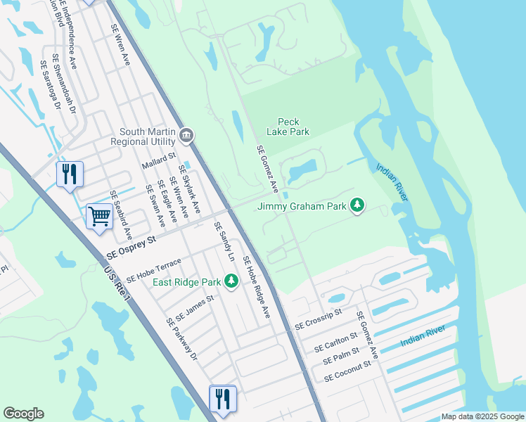 map of restaurants, bars, coffee shops, grocery stores, and more near 8320 Southeast Ketch Court in Hobe Sound