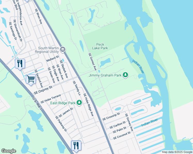 map of restaurants, bars, coffee shops, grocery stores, and more near 8401 Southeast Ketch Court in Hobe Sound