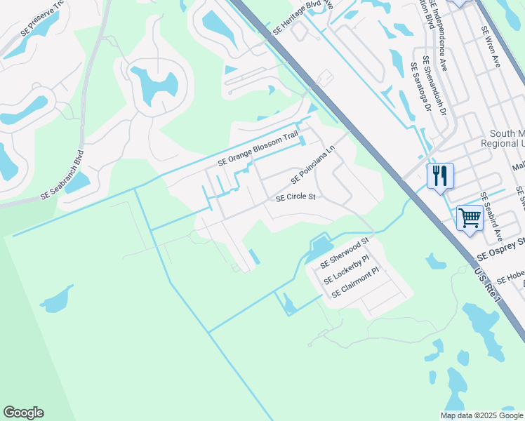 map of restaurants, bars, coffee shops, grocery stores, and more near 6106 Southeast Circle Street in Hobe Sound