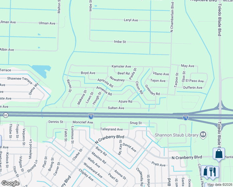 map of restaurants, bars, coffee shops, grocery stores, and more near 2330 Armenia Road in North Port