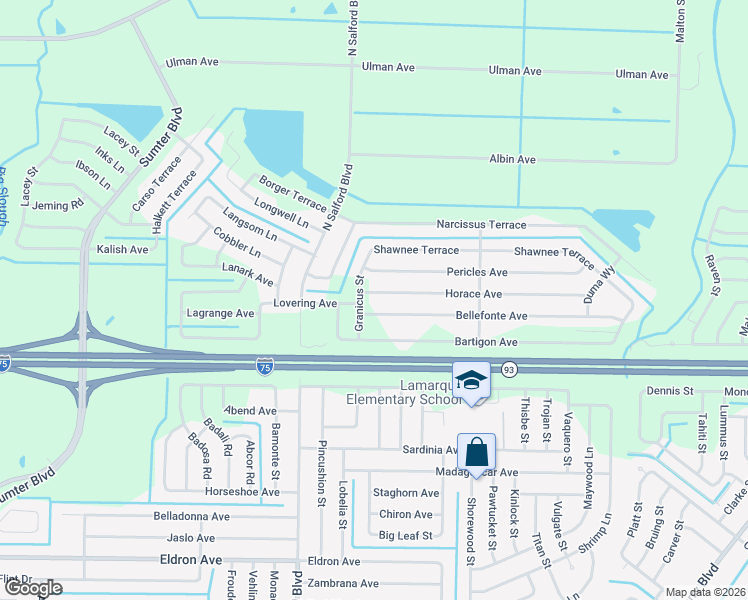 map of restaurants, bars, coffee shops, grocery stores, and more near 3761 Horace Avenue in North Port