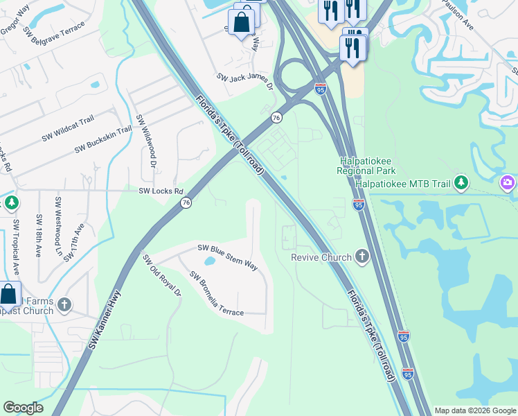 map of restaurants, bars, coffee shops, grocery stores, and more near 8459 Southwest Cruden Bay Court in Stuart
