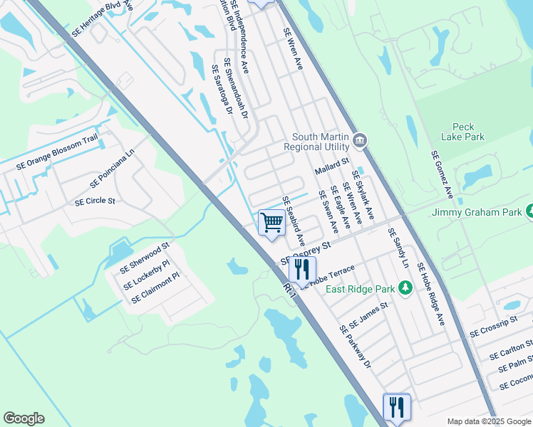 map of restaurants, bars, coffee shops, grocery stores, and more near 6959 Southeast Ridgeway Terrace in Hobe Sound