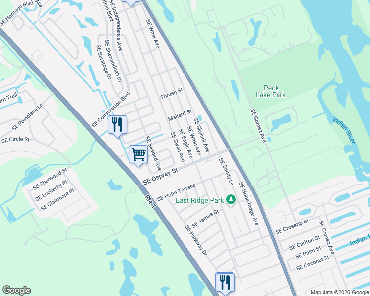 map of restaurants, bars, coffee shops, grocery stores, and more near 8400 Southeast Eagle Avenue in Hobe Sound