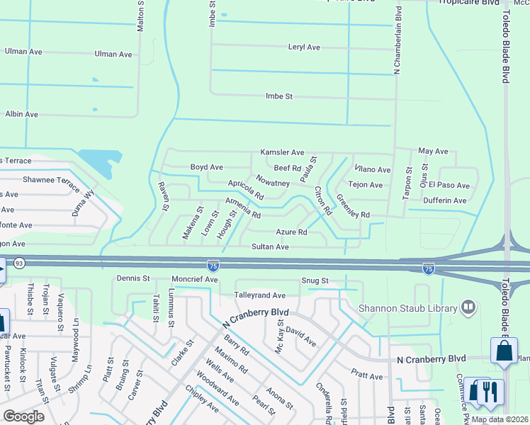 map of restaurants, bars, coffee shops, grocery stores, and more near 2330 Armenia Road in North Port