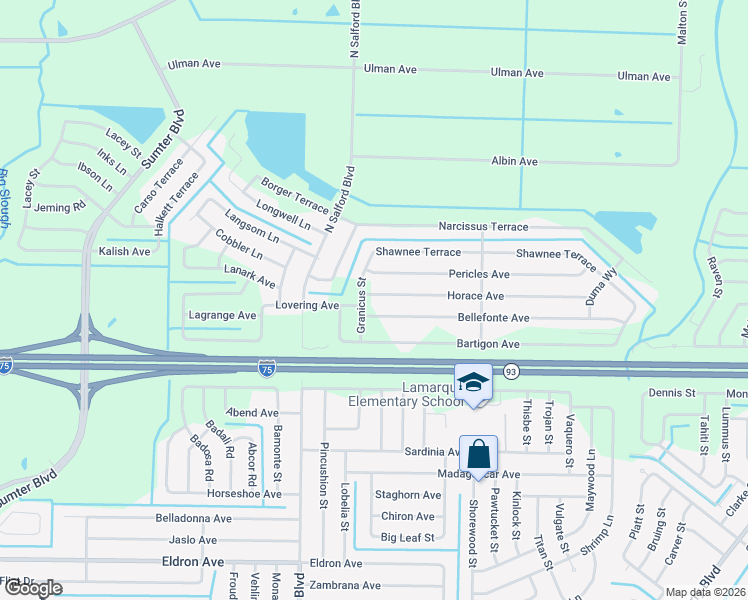 map of restaurants, bars, coffee shops, grocery stores, and more near 3761 Horace Avenue in North Port