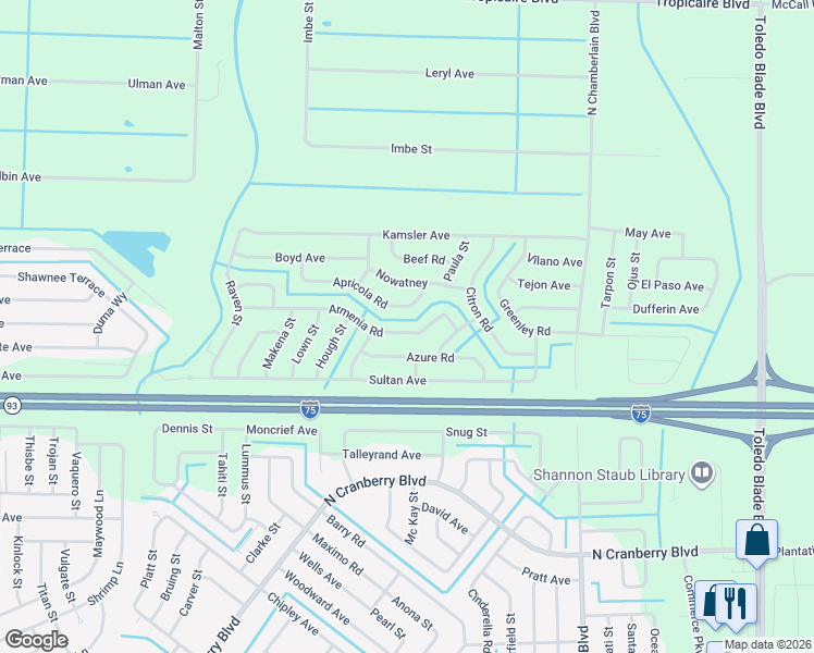 map of restaurants, bars, coffee shops, grocery stores, and more near 2330 Armenia Road in North Port