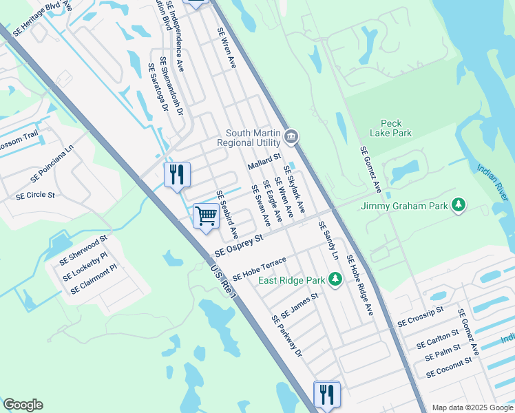 map of restaurants, bars, coffee shops, grocery stores, and more near 8418 Southeast Swan Avenue in Hobe Sound