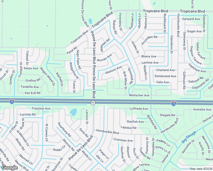 map of restaurants, bars, coffee shops, grocery stores, and more near 5092 Birdsong Street in North Port