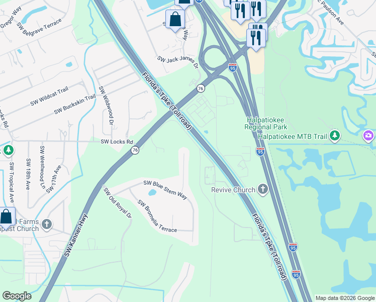 map of restaurants, bars, coffee shops, grocery stores, and more near 8459 Southwest Cruden Bay Court in Stuart