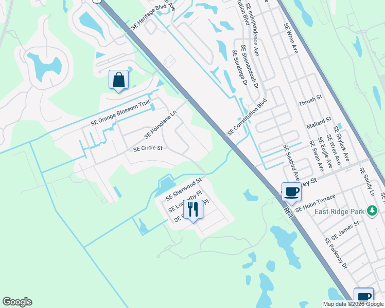 map of restaurants, bars, coffee shops, grocery stores, and more near 6495 Southeast Circle Street in Hobe Sound
