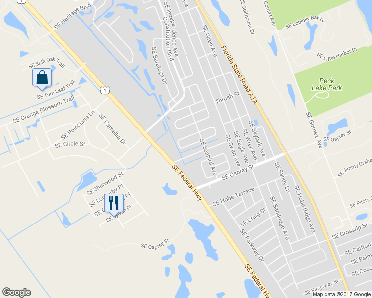 map of restaurants, bars, coffee shops, grocery stores, and more near 7138 Southeast Bluebird Circle in Hobe Sound