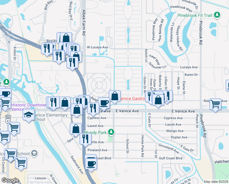 map of restaurants, bars, coffee shops, grocery stores, and more near 938 Cayman West in Venice