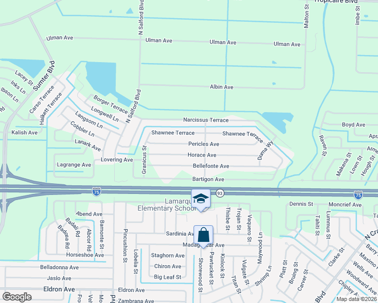 map of restaurants, bars, coffee shops, grocery stores, and more near 3586 Horace Avenue in North Port