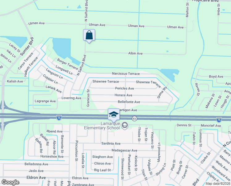 map of restaurants, bars, coffee shops, grocery stores, and more near 3586 Horace Avenue in North Port