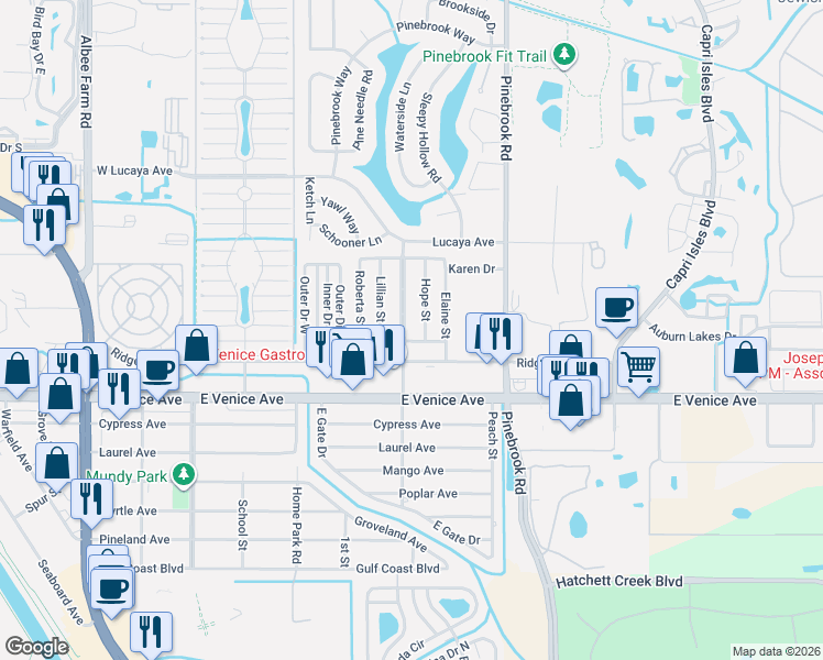 map of restaurants, bars, coffee shops, grocery stores, and more near 1019 Hope Street in Venice