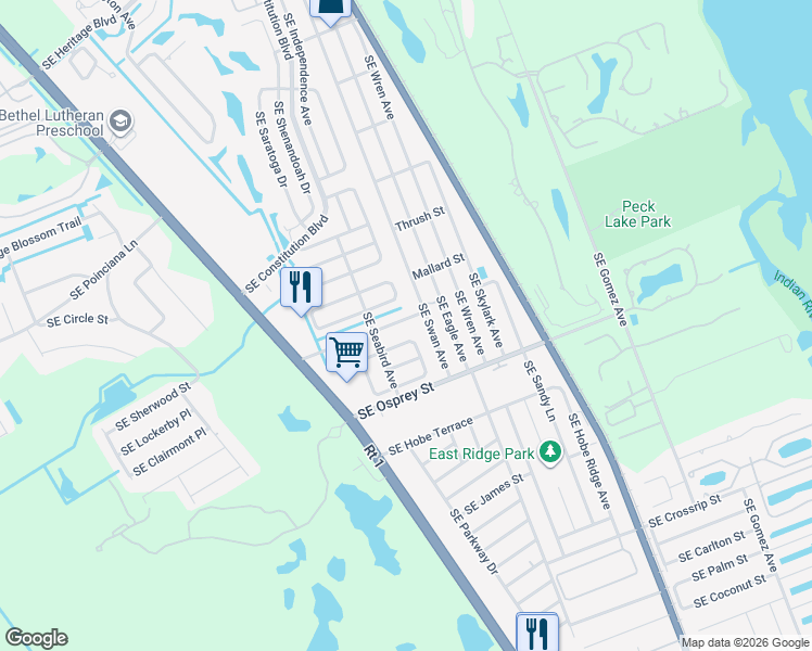 map of restaurants, bars, coffee shops, grocery stores, and more near 7140 Southeast Ridgeway Terrace in Hobe Sound