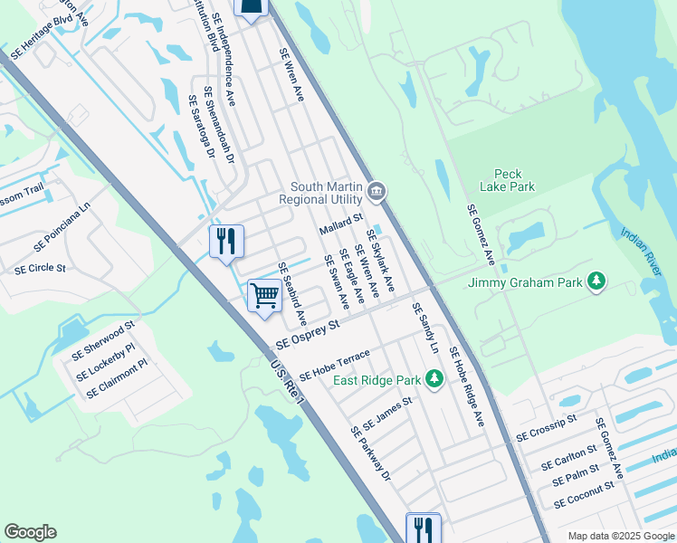 map of restaurants, bars, coffee shops, grocery stores, and more near 8377 Southeast Swan Avenue in Hobe Sound
