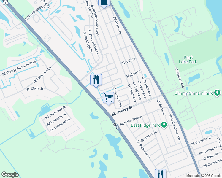 map of restaurants, bars, coffee shops, grocery stores, and more near 7152 Southeast Bluebird Circle in Hobe Sound