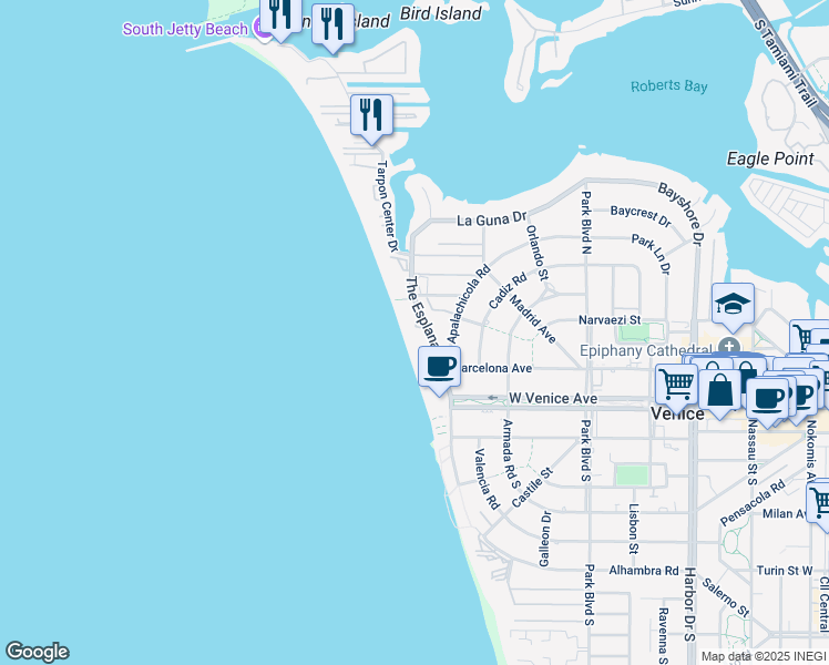 map of restaurants, bars, coffee shops, grocery stores, and more near 333 The Esplanade North in Venice
