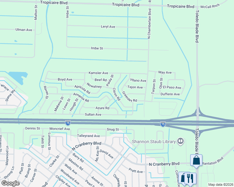 map of restaurants, bars, coffee shops, grocery stores, and more near 5229 Citron Road in North Port