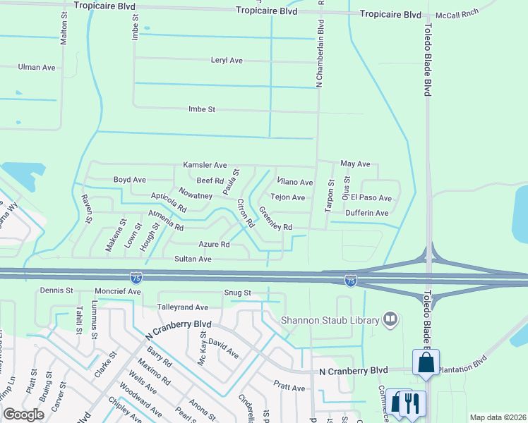 map of restaurants, bars, coffee shops, grocery stores, and more near 2191 Greenley Road in North Port