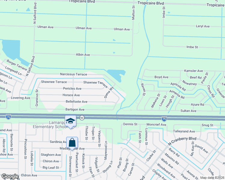 map of restaurants, bars, coffee shops, grocery stores, and more near 3035 Shawnee Terrace in North Port