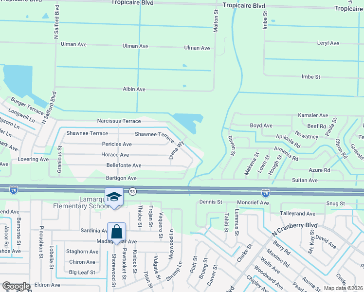 map of restaurants, bars, coffee shops, grocery stores, and more near 3035 Shawnee Terrace in North Port