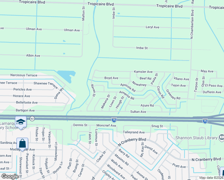 map of restaurants, bars, coffee shops, grocery stores, and more near 2631 Lown Street in North Port