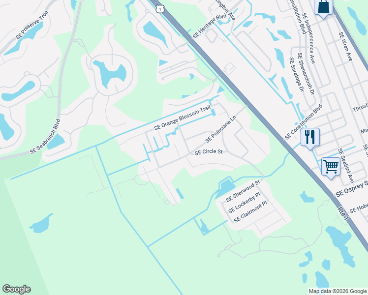 map of restaurants, bars, coffee shops, grocery stores, and more near 6106 Southeast Circle Street in Hobe Sound