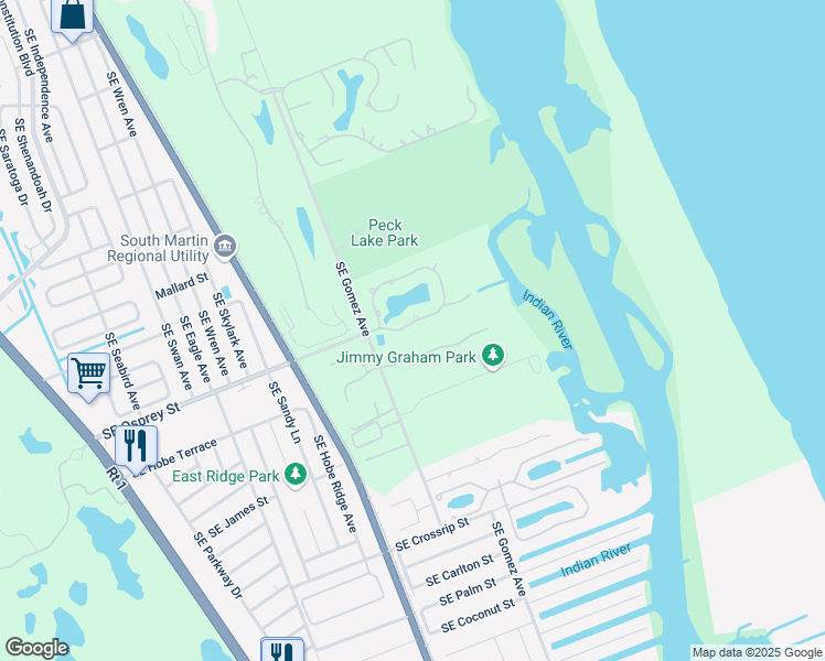 map of restaurants, bars, coffee shops, grocery stores, and more near 8039 Southeast Windjammer Way in Hobe Sound