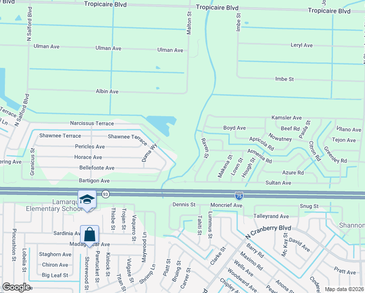 map of restaurants, bars, coffee shops, grocery stores, and more near 3000 Narcissus Terrace in North Port
