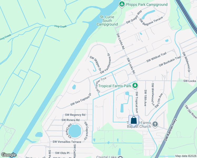 map of restaurants, bars, coffee shops, grocery stores, and more near 8150 Southwest Yachtsmans Drive in Stuart