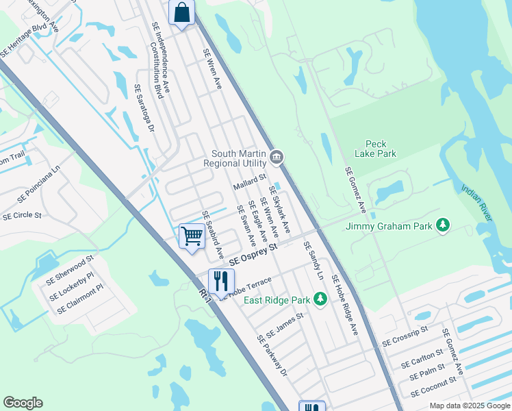 map of restaurants, bars, coffee shops, grocery stores, and more near 8339 Southeast Eagle Avenue in Hobe Sound